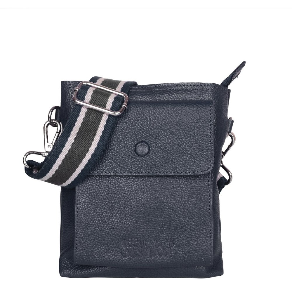 Leather Navy Blue Crossbody Shoulder Bag for Men & Women–Sling Bag for Daily Use